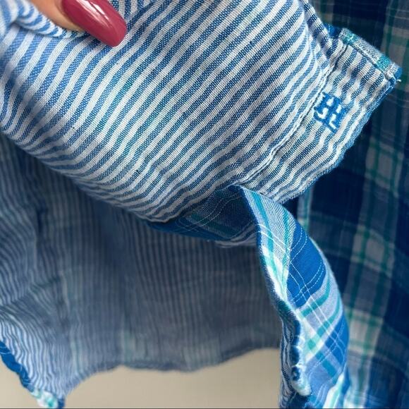Tommy Hilfiger Blue Plaid Double Layer Contrasting Cotton Shirt Women Large - Picture 4 of 8